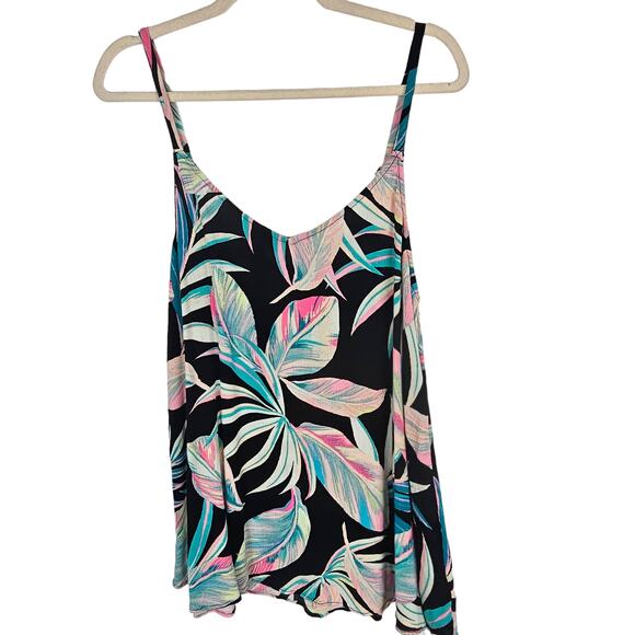 Torrid Tank Top Cami Tank Top Women 0X Black Leaves Swing Tank Top V Neck Top - Picture 8 of 8